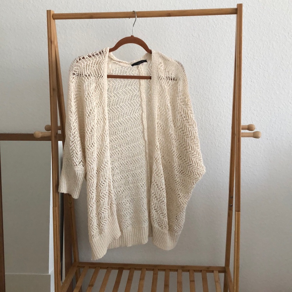 Tahari cardigan textured open knit dolman sleeve